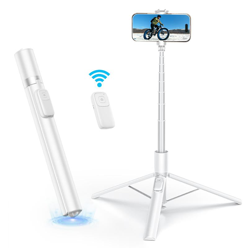KOLOOBO 69" Automatic Phone Tripod with Magnetic Rechargable Remote , 360° Rotatable Lightweight Portable Tripod, Suitable for 4-7-Inch Iphone/Android/ Photo and Video Kits/Travel,Black and White