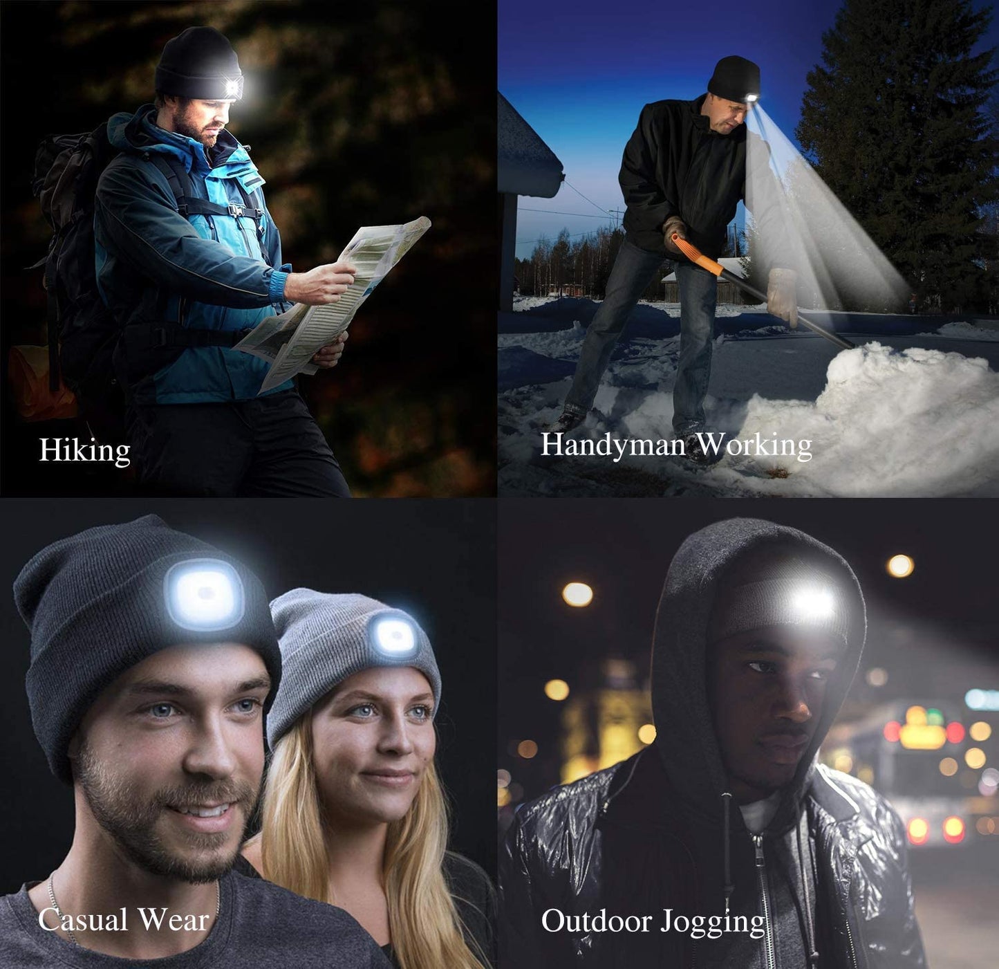 Unisex Beanie with Light Gifts for Men Dad Father Husband USB Rechargeable Hands Free LED Headlamp Cap Mens Gifts A-Black