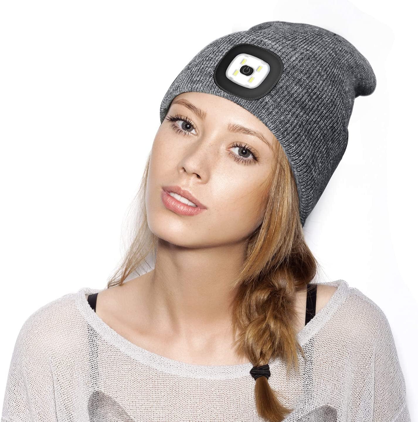 Unisex Beanie with Light Gifts for Men Dad Father Husband USB Rechargeable Hands Free LED Headlamp Cap Mens Gifts A-Black