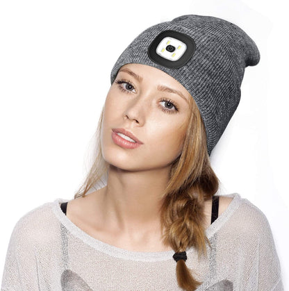 Unisex Beanie with Light Gifts for Men Dad Father Husband USB Rechargeable Hands Free LED Headlamp Cap Mens Gifts A-Black
