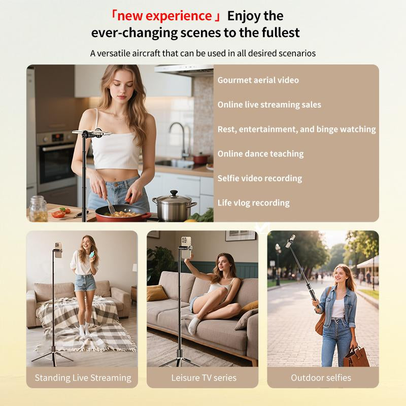 KOLOOBO 69" Automatic Phone Tripod with Magnetic Rechargable Remote , 360° Rotatable Lightweight Portable Tripod, Suitable for 4-7-Inch Iphone/Android/ Photo and Video Kits/Travel，Black and White