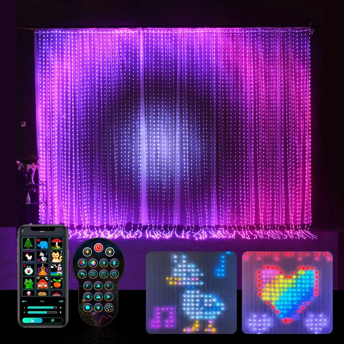 Smart App LED Window Curtain String Lights 400 LED Fairy Light DIY Programmable Pattern and Text Christmas Wedding Bedroom Decor