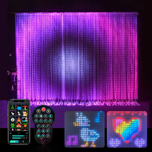 Smart App LED Window Curtain String Lights 400 LED Fairy Light DIY Programmable Pattern and Text Christmas Wedding Bedroom Decor