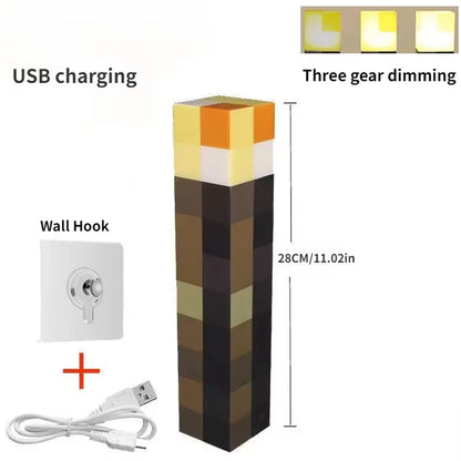 MC Game Torch Light Brownstone LED Night Light USB Rechargeable Bedroom Decoration Table Lamp Gift Lamp for Kids Bedside Lamp