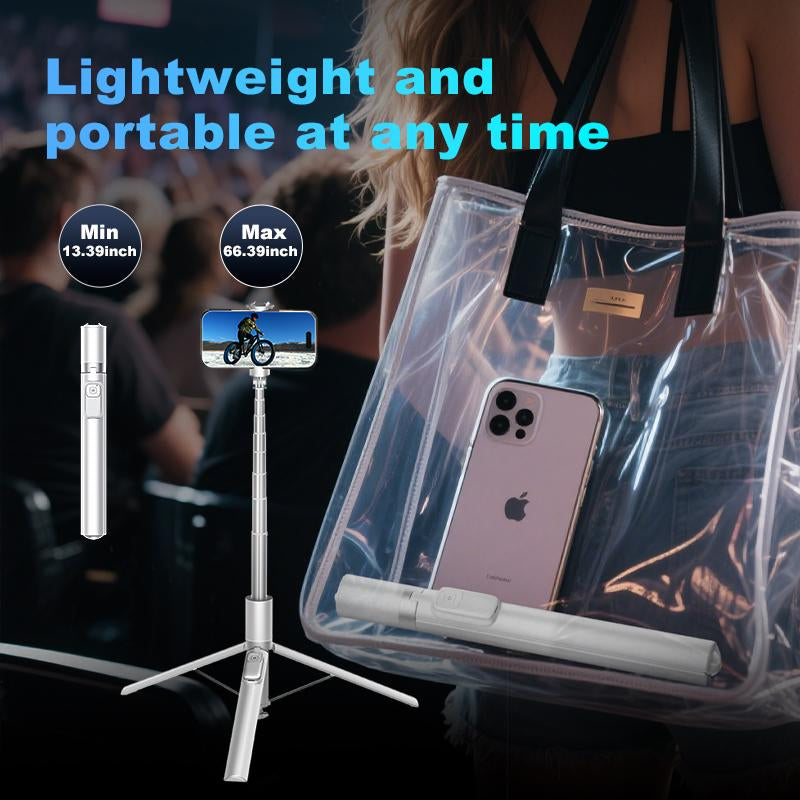 KOLOOBO 69" Automatic Phone Tripod with Magnetic Rechargable Remote , 360° Rotatable Lightweight Portable Tripod, Suitable for 4-7-Inch Iphone/Android/ Photo and Video Kits/Travel，Black and White