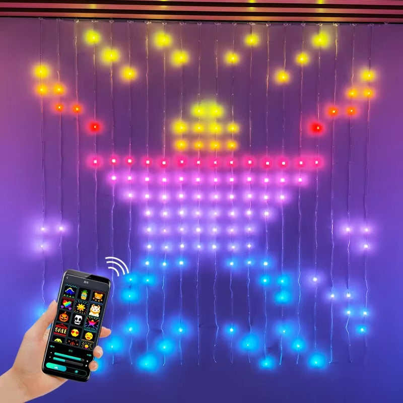 Smart App LED Window Curtain String Lights 400 LED Fairy Light DIY Programmable Pattern and Text Christmas Wedding Bedroom Decor