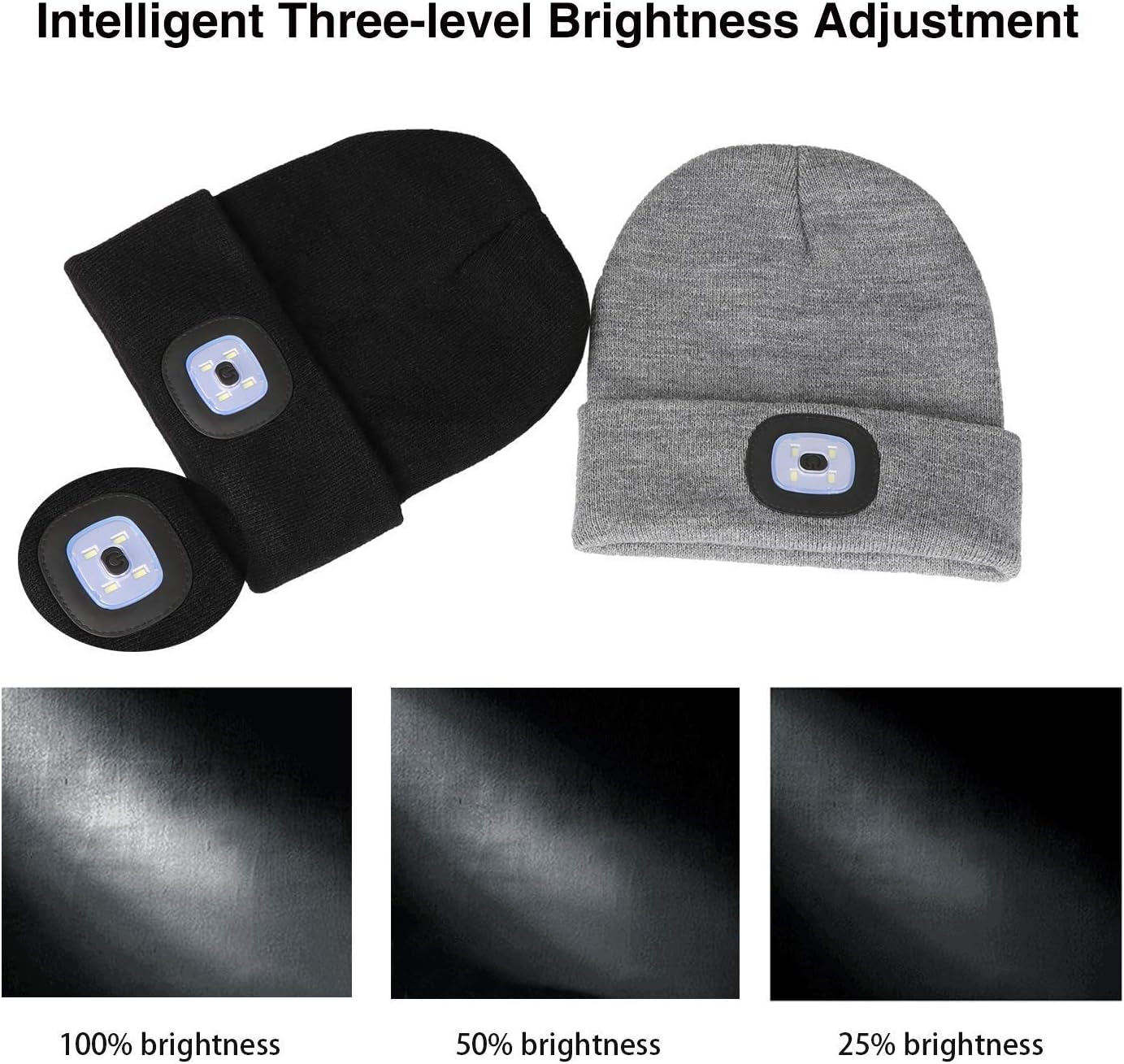 Unisex Beanie with Light Gifts for Men Dad Father Husband USB Rechargeable Hands Free LED Headlamp Cap Mens Gifts A-Black