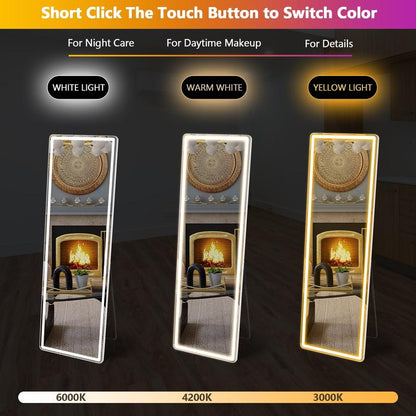 Full Length Mirror with LED Lights, 64"X21" Lighted Floor Standing Mirror with Stand