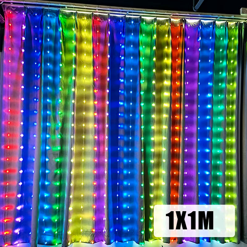 Smart App LED Window Curtain String Lights 400 LED Fairy Light DIY Programmable Pattern and Text Christmas Wedding Bedroom Decor
