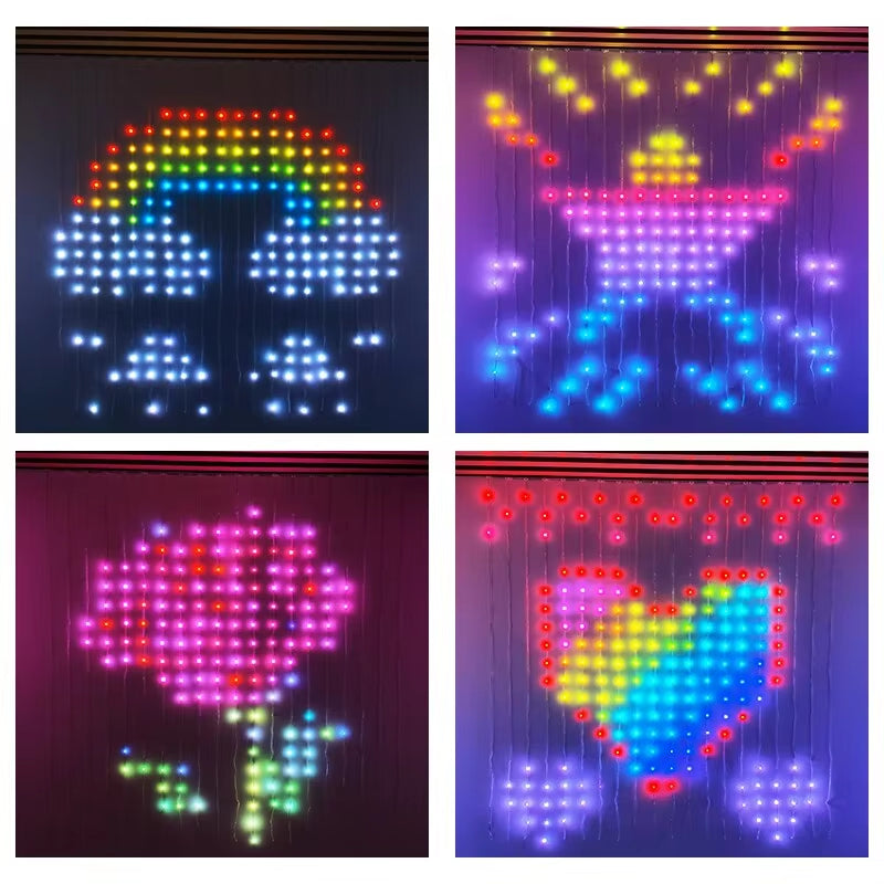 Smart App LED Window Curtain String Lights 400 LED Fairy Light DIY Programmable Pattern and Text Christmas Wedding Bedroom Decor