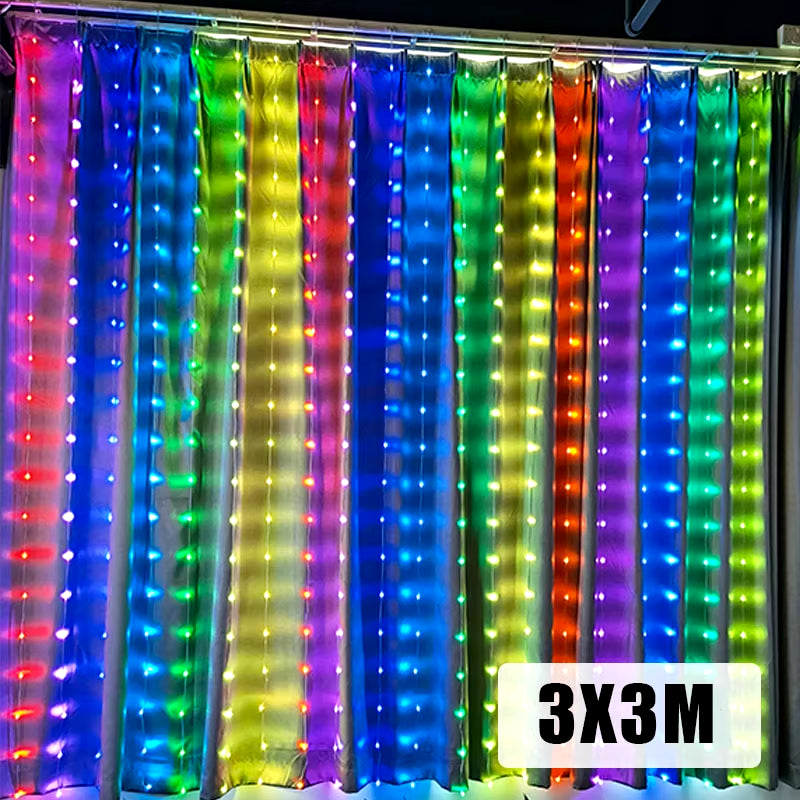Smart App LED Window Curtain String Lights 400 LED Fairy Light DIY Programmable Pattern and Text Christmas Wedding Bedroom Decor
