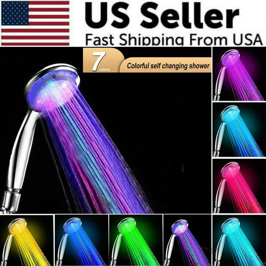 Transform Your Shower Experience with the Handheld LED Light Waterfall Shower Head - 7 Vibrant Colors for a Colorful Bath Time!